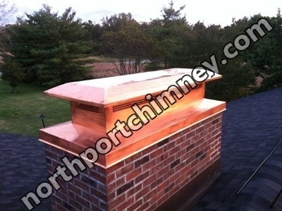 Before and after chimney cap replacement in Northport, NY