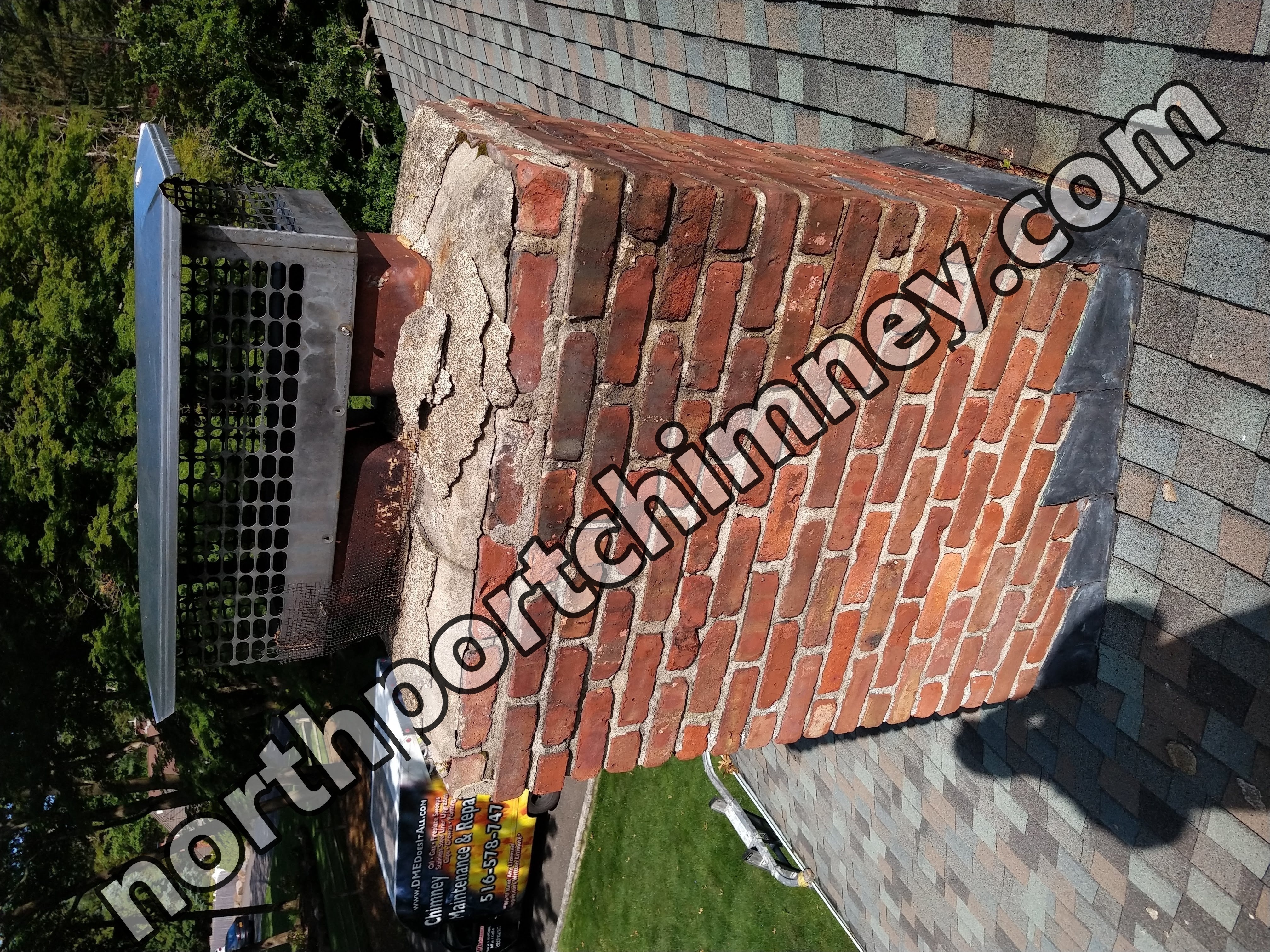 Cracked chimney crown professionally repaired in Huntington, New York